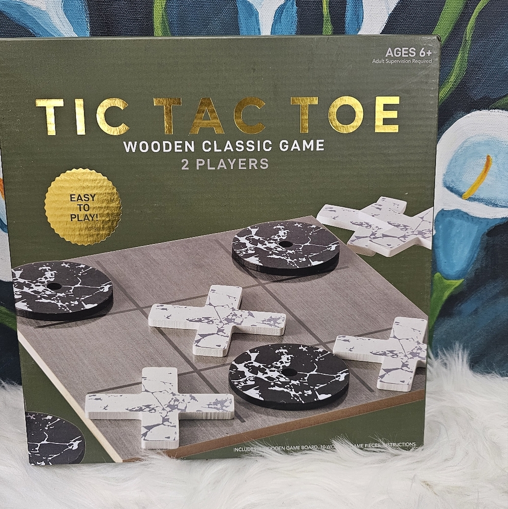 Tik Tac Toe Wooden Classic Game Marble Design On The X'S And O'S